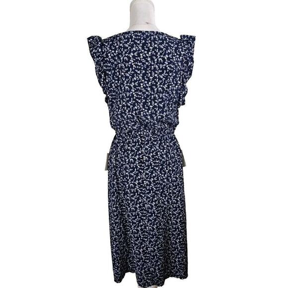 GAP~Woman Size S~Navy Blue Floral Print Flutter Sleeve Midi Dress Lined, Pockets - Picture 8 of 9
